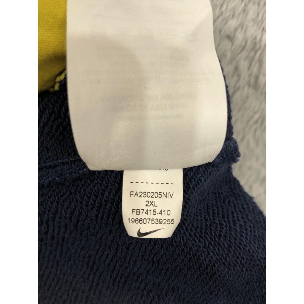 Nike Hoodie Men's XXL Yellow Navy White Club Fleece Color Block Pullover
